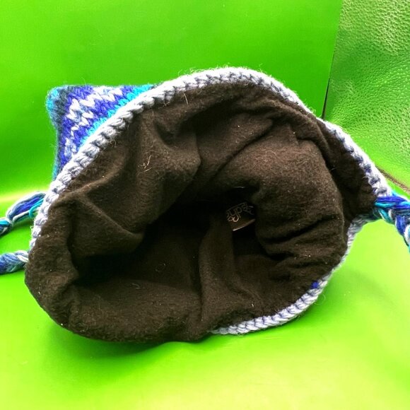Gypsy Rose Handmade Knit Beanie Hat Chullo Fleece Lined Pom Braids Peruvian Boho - Picture 3 of 12